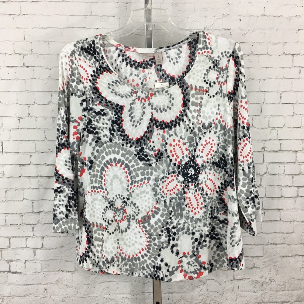 Chico’s Dotty Floral Classic Shirttail top NEW 3 H